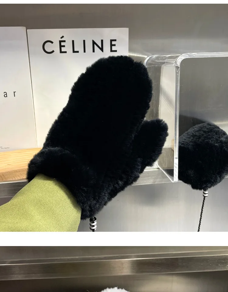Women's Winter Warm Real Rex Rabbit Fur Gloves Good Elastic Ladies Fur Mittens Girls Outdoor Warm Natural Rex Rabbit Fur Mittens