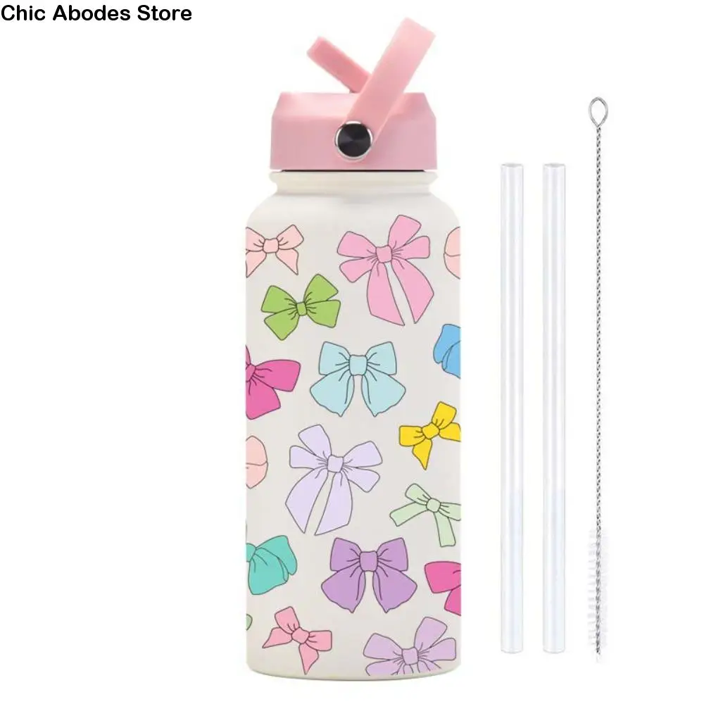 

Portable 1000ML Thermos Bottle Aesthetic Stainless Steel Insulated Tumbler with Straw Leak Proof Cute Thermal Water Bottle