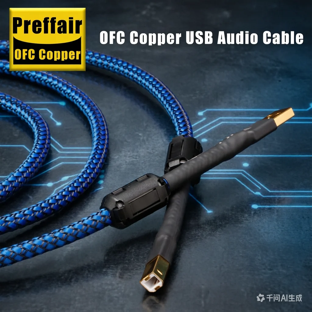 Preffair X401 USB2.0 Cable Gold-Plate A to B Plug OFC Copper Data Cable Non-magnetic Rings