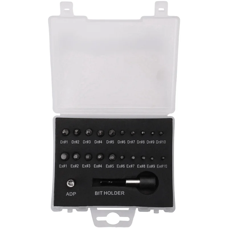 

Набор экстракторов поврежденных винтов A89X, набор экстракторов для зачищенных винтов из 66 предметов, набор для снятия сломанных винтов из быстрорежущей стали с адаптером для бит и гнезда