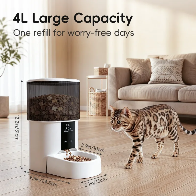 WiFi Smart Automatic Pet Feeder, Phone App Timed Dispenser for Cats Dogs