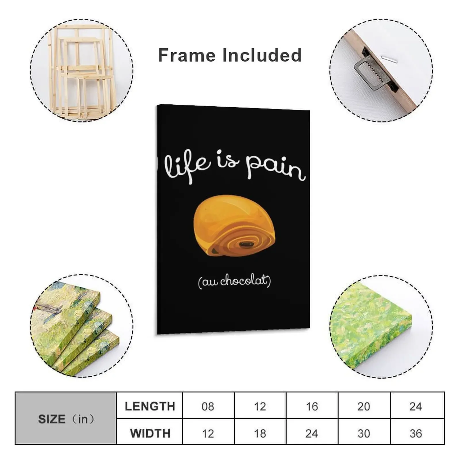 Life is Pain au Chocolat Funny French Pastry Canvas Painting wall frame for living room anime figure