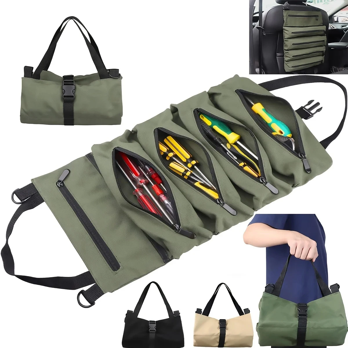 

Tool Roll,Multi-Purpose Roll Up Tool Bag,Wrench Roll,Canvas Tool Organizer Bucket,Car First Aid Kit Wrap Roll Storage Case 공구가방