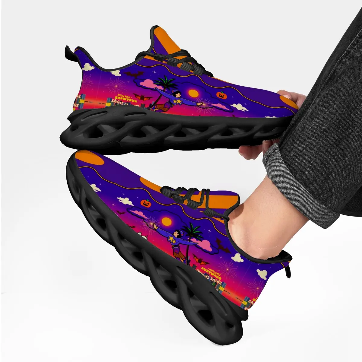Halloween citrouille Style foncé haute qualité nouvelle tête ronde volant tissé léger à lacets semelle souple chaussures de sport décontractées
