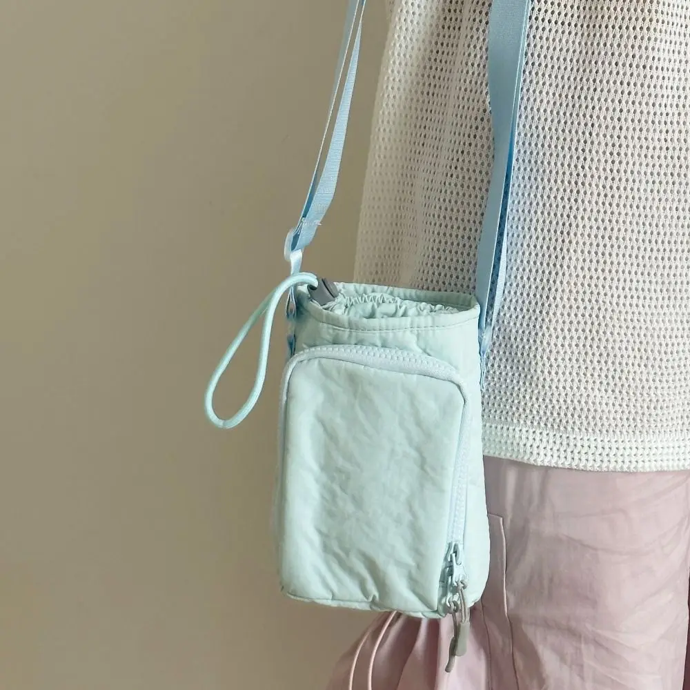 Casual Korean Style Drawstring Bag Water Bottle Holde Water Cup Cover Water Cup Bag Solid Color Purse Nylon Shoulder Bag Hiking