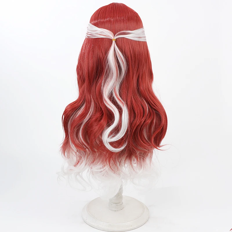 Vtuber Saotome Berry Cosplay Wig Red White Mixed Wavy Heat Resistant Synthetic Hair Halloween Party Role Play + Free Wig Cap