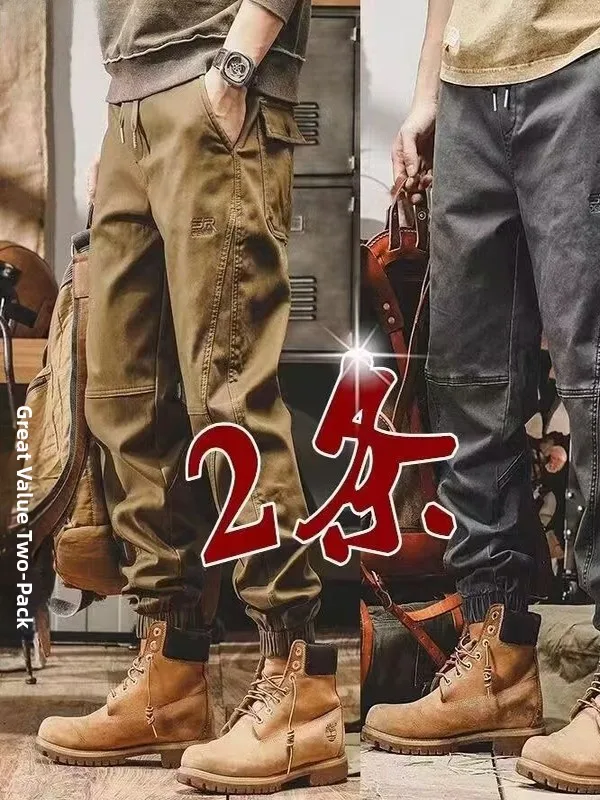 

Брюки для рабочей одежды в стиле ретро в американском стиле, мужские весенне-осенние свободные мужские брюки цвета хаки для рабочей одежды, износостойкие брюки...