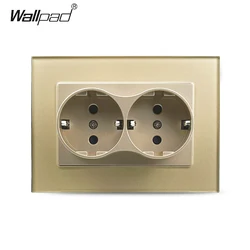 120mm Double EU Sockets for Single Box Gold Tempered Glass Panel 2 European Russia Power Outlets with Claws