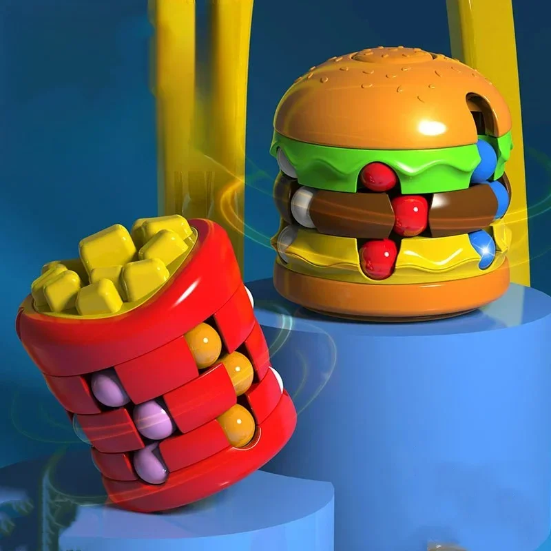 Hamburger Magic Square, frytki Magic Beans, Fidget Spinner łagodzący stres, nowatorska obrotowa kula gyro - zabawka edukacyjna dla dzieci