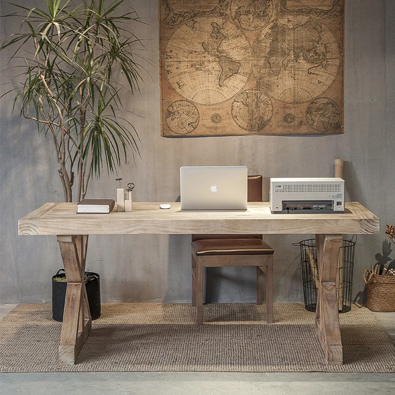 American desk solid wood double home desktop retro computer