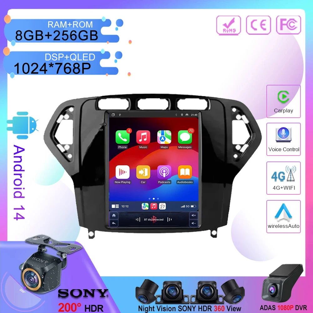 

9.7 inch Screen Android 14 For Ford Mondeo Mk4 2007 - 2010 Carplay Multimedia Video Player GPS Navigation Auto Radio No 2din DVD