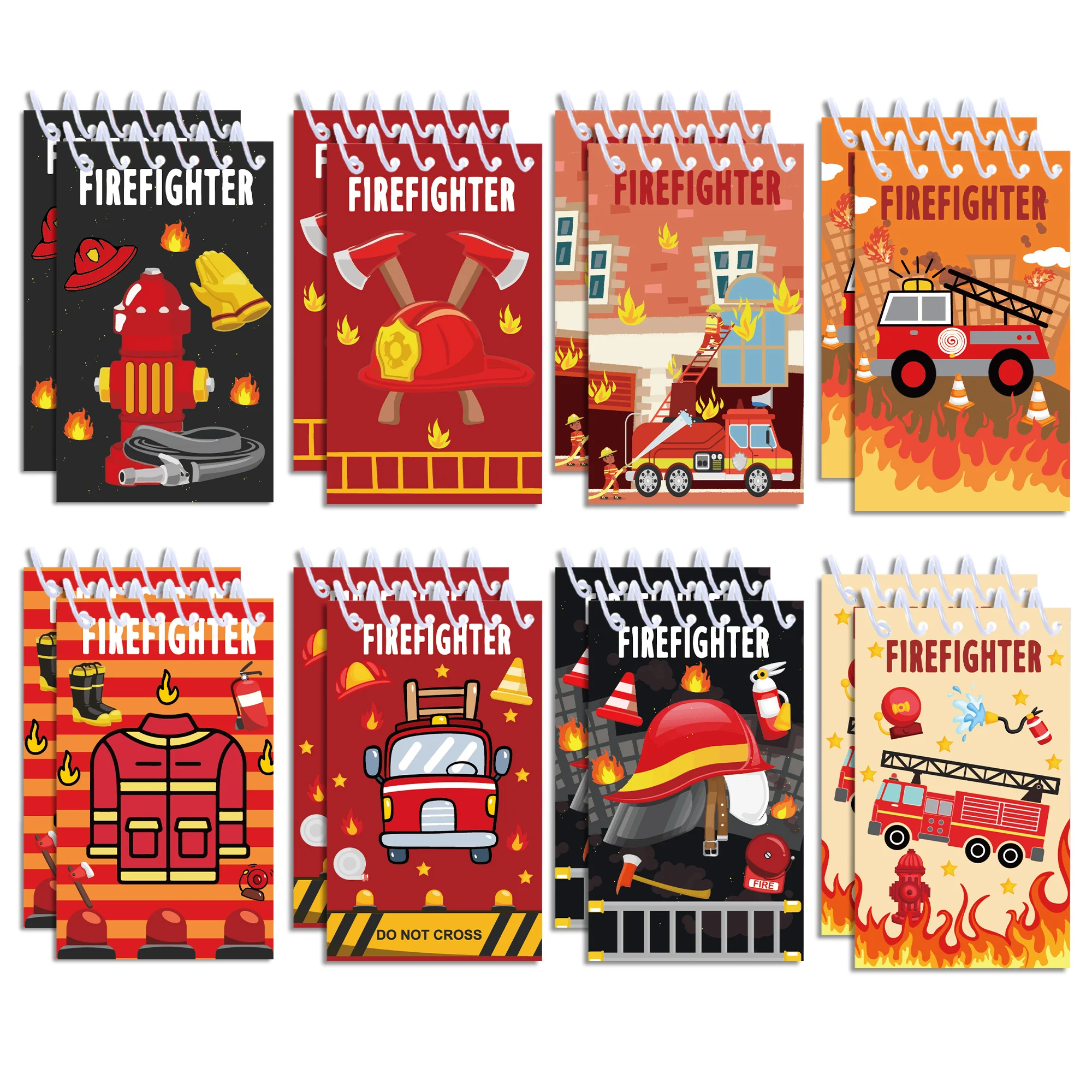 8pcs Firefighter Theme Mini Spiral Pocket Notebooks Memo Pad Coil Booklet Notepads For Office Stationery School Diaries Kid Gift