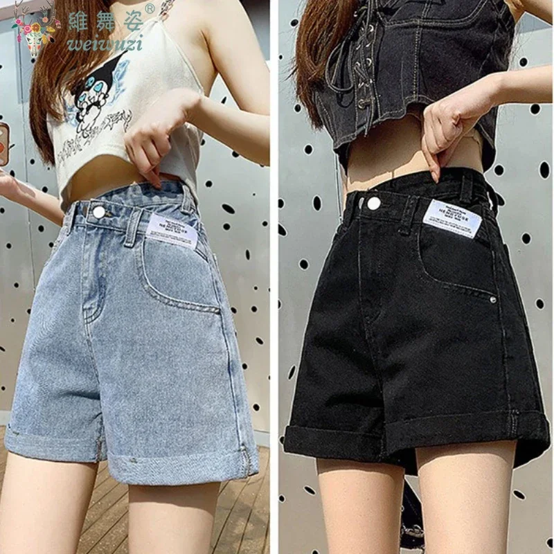 

Women's Denim Shorts Summer Cowboy High Waisted Shorts New Black Korean Girl's Slim Cotton A-line Jeans Shorts Women