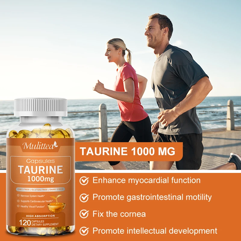 Mulittea 1000mg Taurine Capsules for Improves memory & Protect Vision Supports Nervous System & Cardiovascular Health