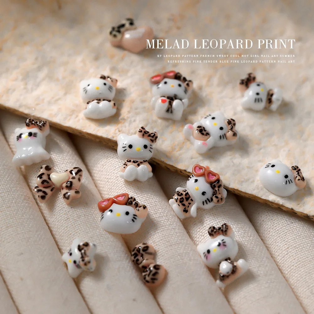 50 قطعة جديد ليوبارد طباعة مرحبا كيتي مسمار السحر ثلاثية الأبعاد الكرتون ستار ، القلب ، وربطة عنق مسمار الفن اكسسوارات لمظهر مانيكير أنيق