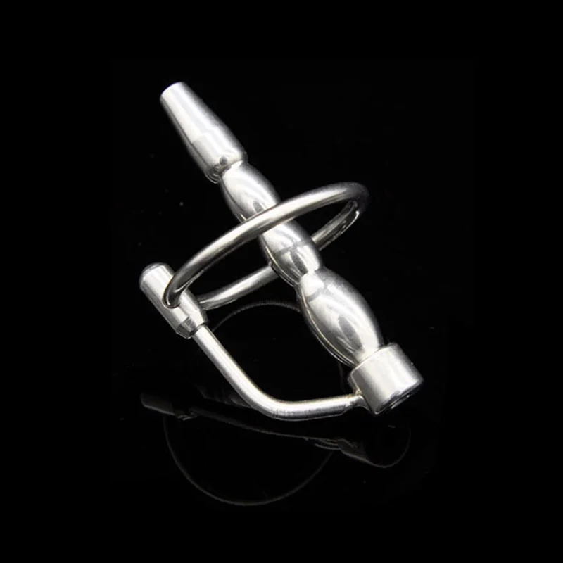 Male Stainless Steel Hollow Urethral Dilator Sounding Penis Plug with Glans Ring Chastity Stretcher Sound Adult Sex Toys for Men