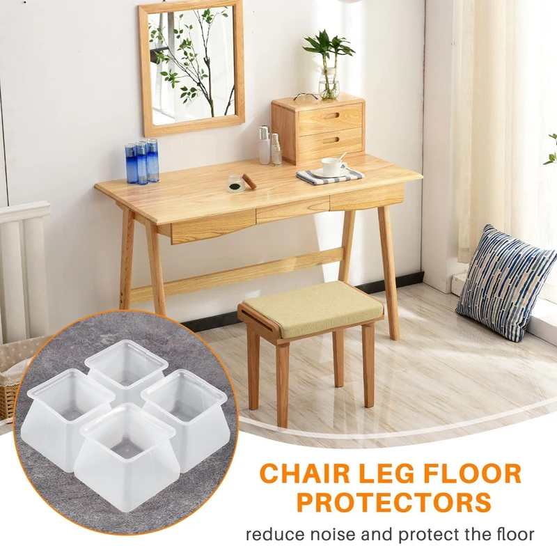 32Pcs Furniture Silicon Protection Cover - Square Silicone Chair Leg Floor Protectors - Chair Leg Caps Furniture Table Feet Cove