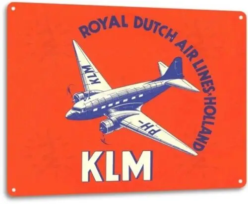 Royal Dutch Airlines KLM Logo Jet Airplane Vintage Retro Decor Metal Tin Sign