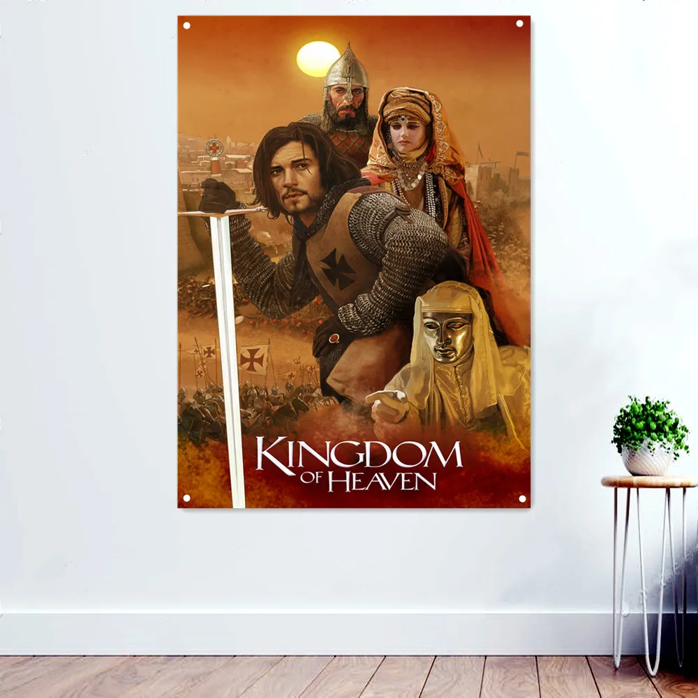 Kingdom of Heaven Movie Poster Wall Hanging Flag Banner Home Decor Painting Knights Templar Crusade History Wall Art Tapestry