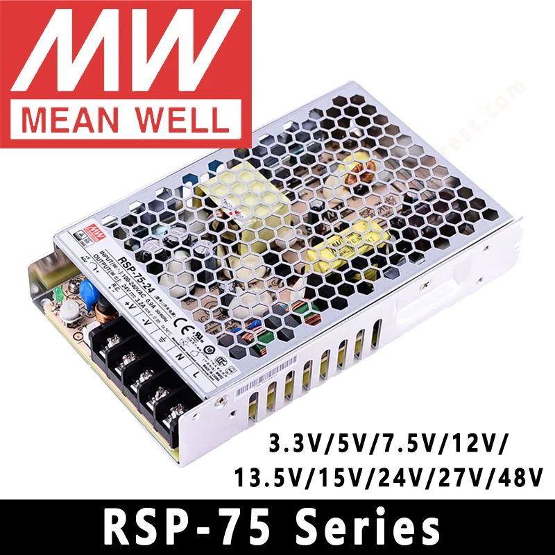 Mean Well RSP-75-3.3V/5V/7.5V/12V/13.5V/15V/24V/27V/48V Switching Power Supply Meanwell 75W PSU PFC function