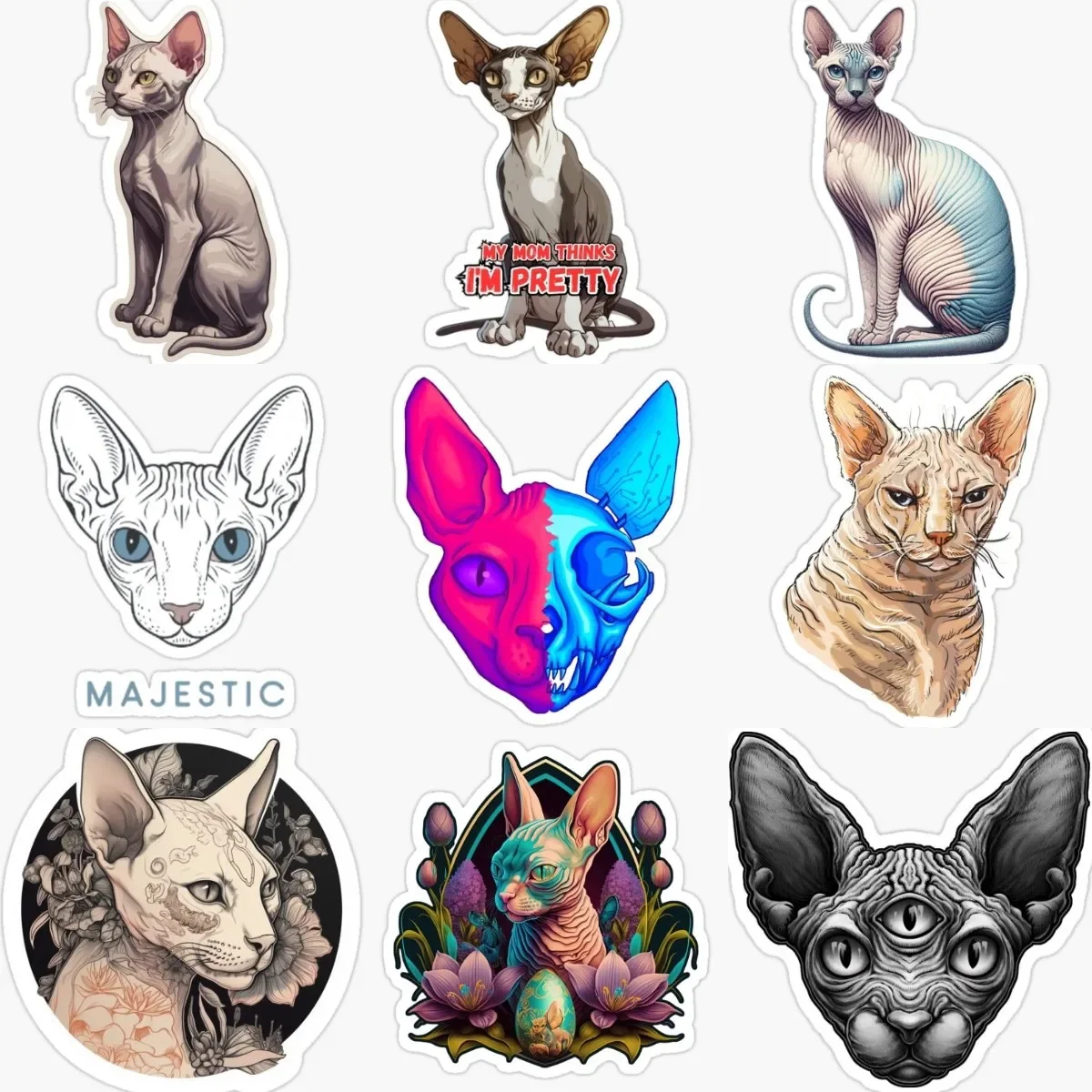 

Creative Canadian Hairless Cat Sphynx Cat Pets PVC Stickers for Decorate Car Window Fridge Wall Van Bicycle Helmet Decal
