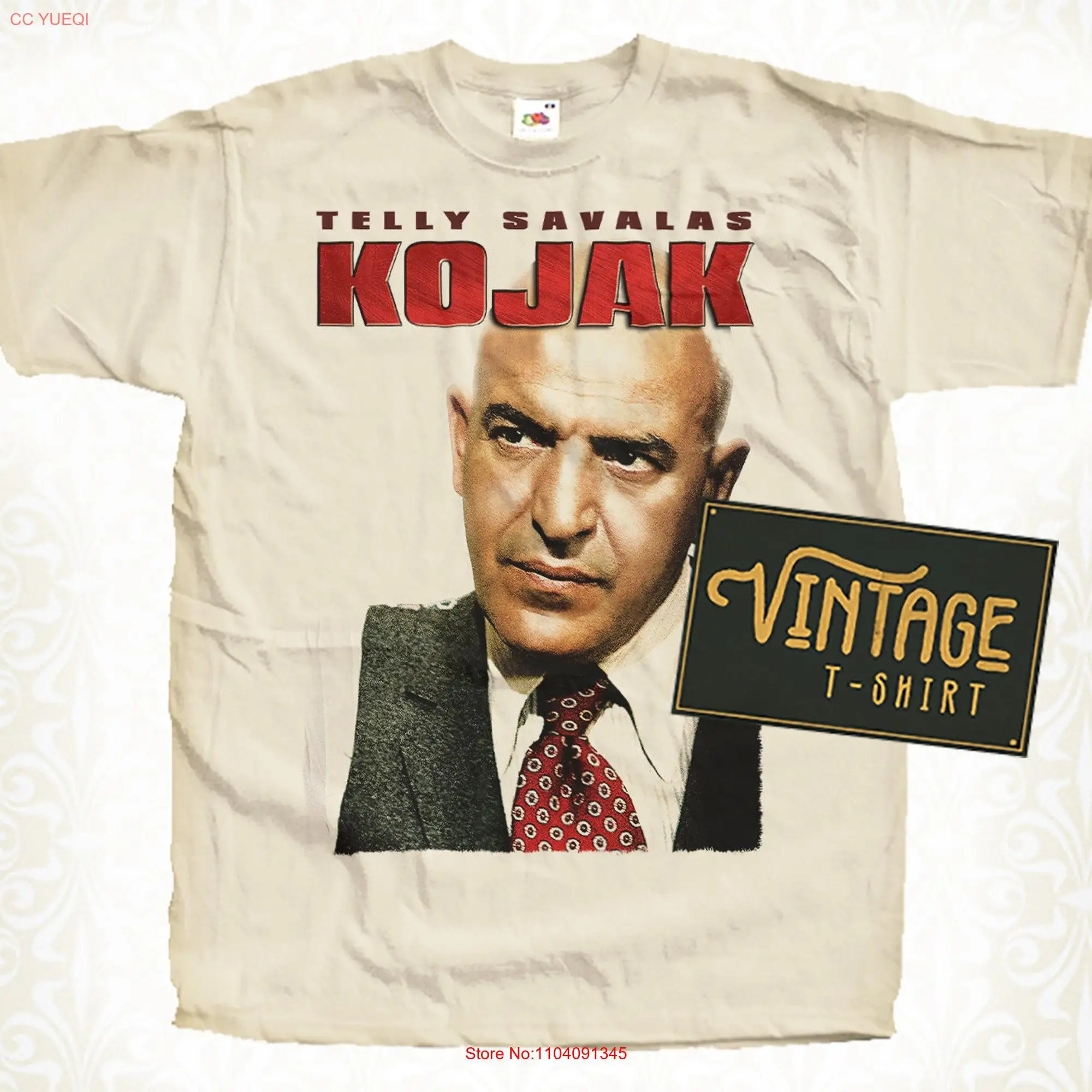 Kojak V4 T Shirt Vintage Natural color Men's DTG Digital Print Sizes S M L XL 2XL 3XL 4XL 5XL long or short sleeves