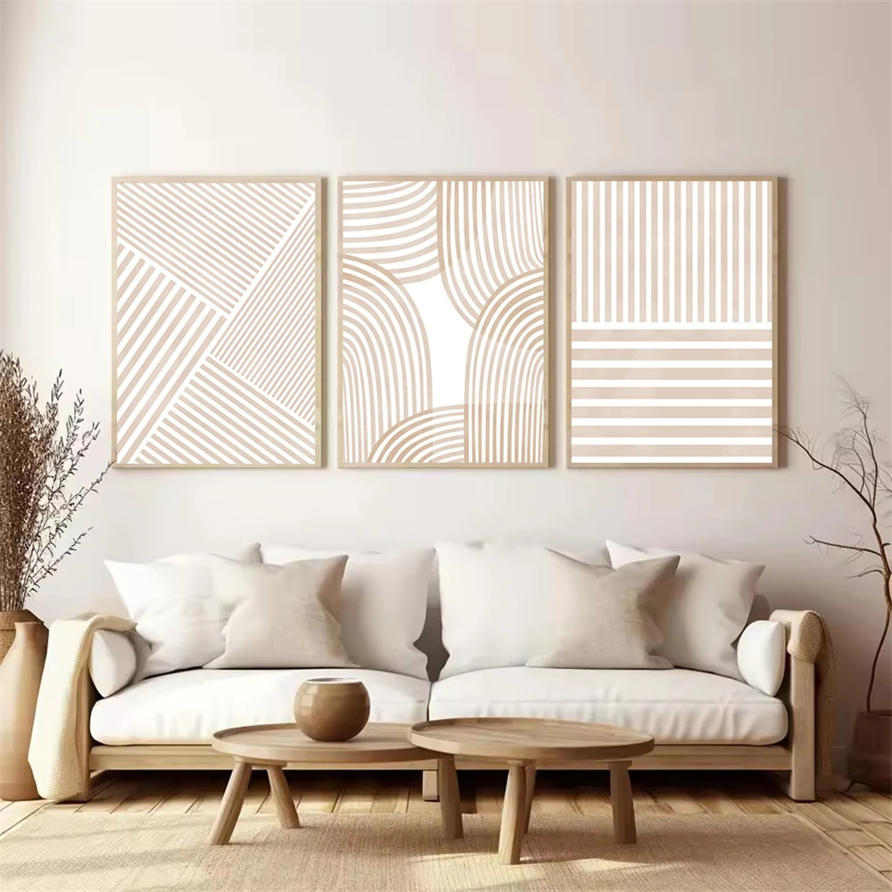 Bohemia Modern Neutral Beige Abstract Art Poster Minimalist Geometric Canvas Painting Line Print Wall Pictures Living Room Decor
