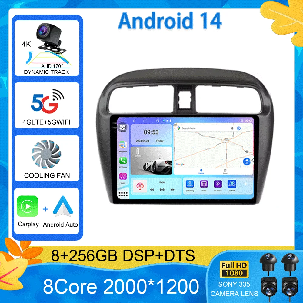 

Автомагнитола на Android 14 для Mitsubishi Mirage Attrage 2012 2018 2019 Space Star 2014, Gps-навигация, стерео, мультимедиа