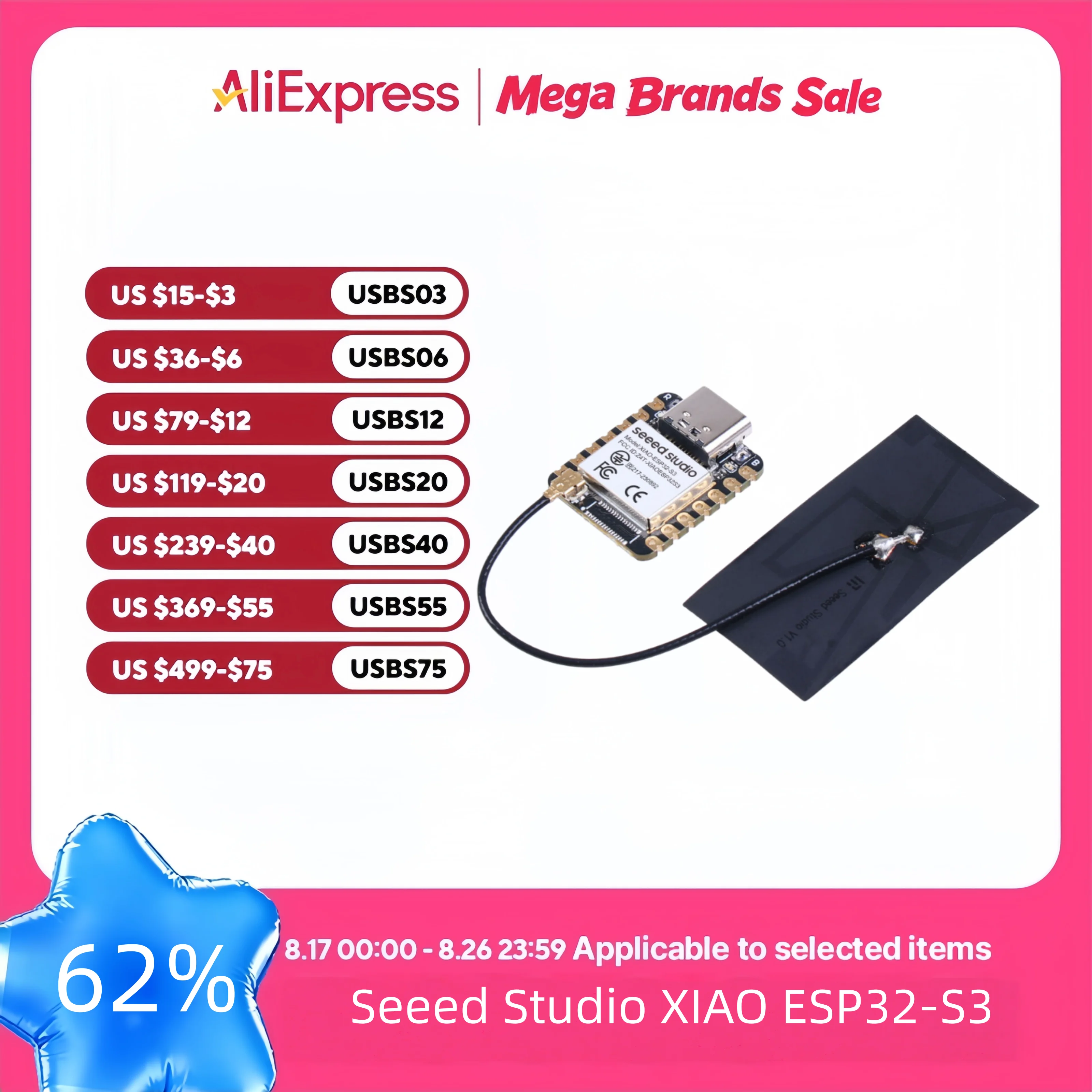 1pc/10pcs ESP32S3 mini development boards Seeed Studio XIAO esp32 s3 Arduino MicroPython Dev Board 240MHz 2.4GHz WiFi Bluetooth