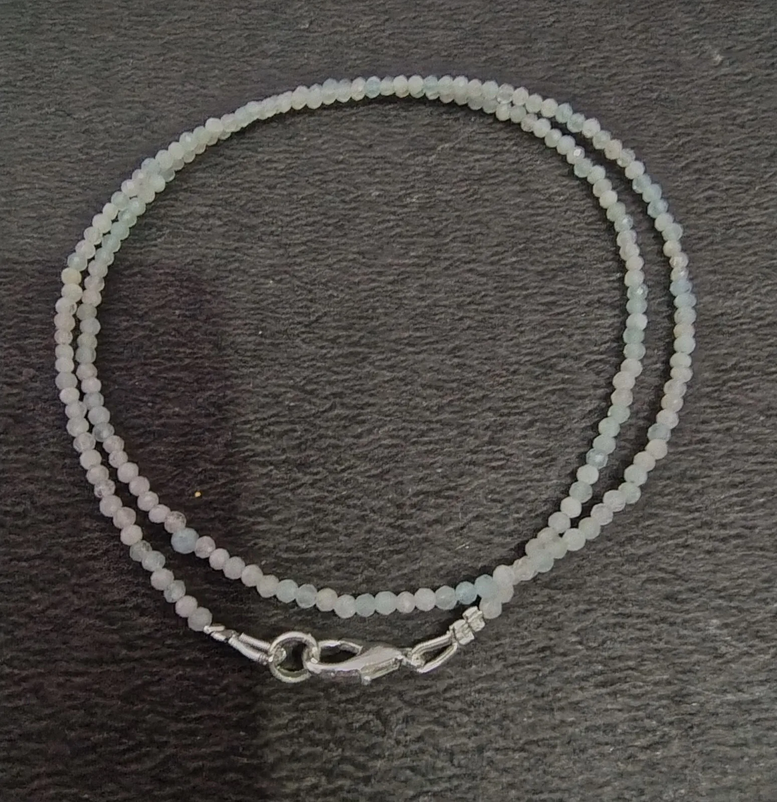 

925 fine silver 16" necklace round natural seded amazonite gemstone 2 mm beads