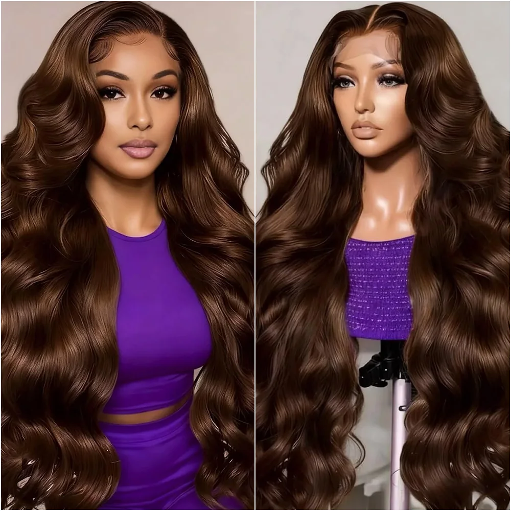 

Парик из натуральных волос Body Wave, 32-40 дюймов, шоколадно-коричневый, с HD-кружевной передней частью 13x6, плотность 200%, бразильский, с предварительно выщипанной линией роста волос, 13x4 кружевной фронтальный парик