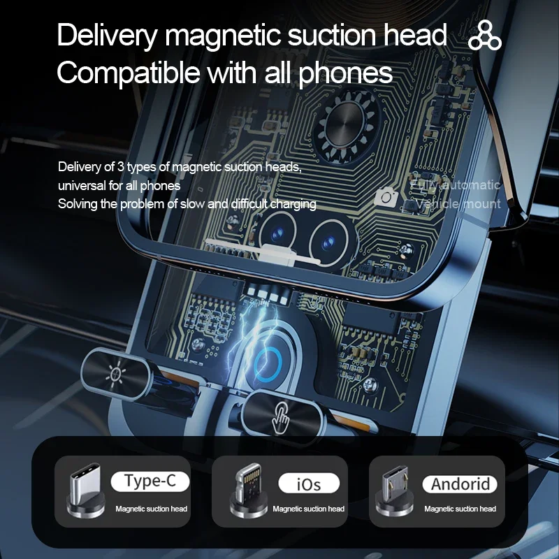 66W Magnetic Car Phone Holder 15W Wireless Charger for Phone Rorating Magnetic Charger Head for iPhone Samsung Xiaomi Huawei