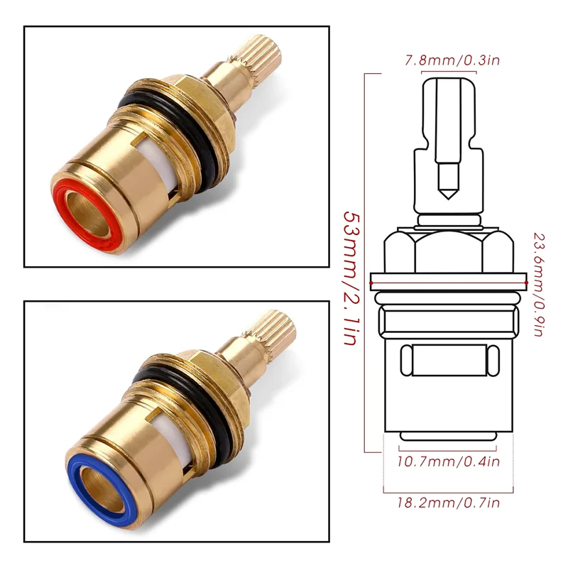 2PCS Brass Ceramic Stem Ceramic Disc Cartridge Faucet Valve Cartridge Replacement Faucet Repair Replacement Parts