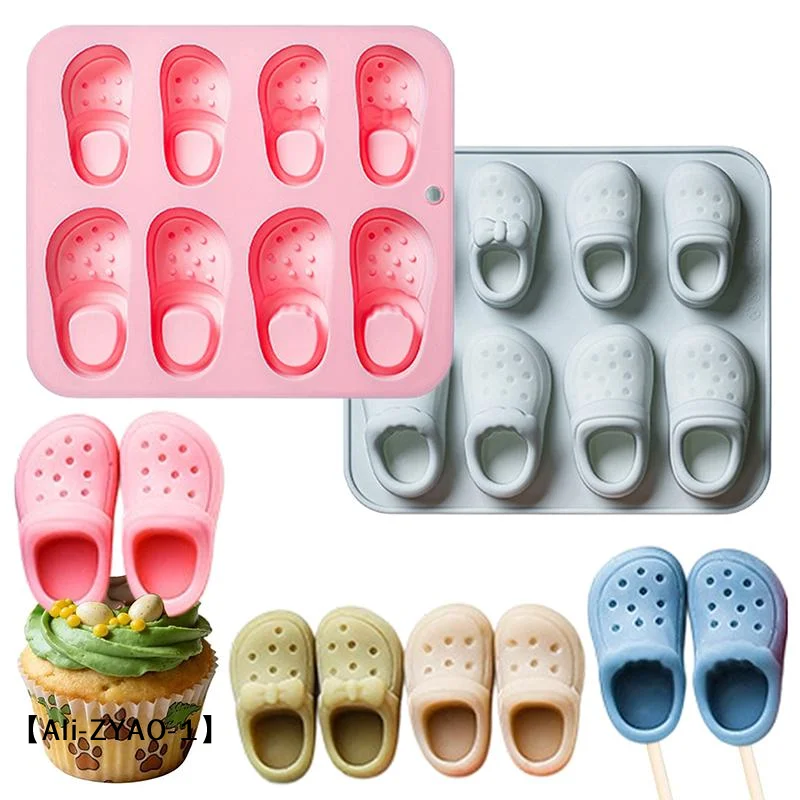 【O】8 Cavity Hole Shoes Theme Silicone Molds Fondant Candy Chocolate Mould Summer Fudge Ice Grid Cake Silicone Mold