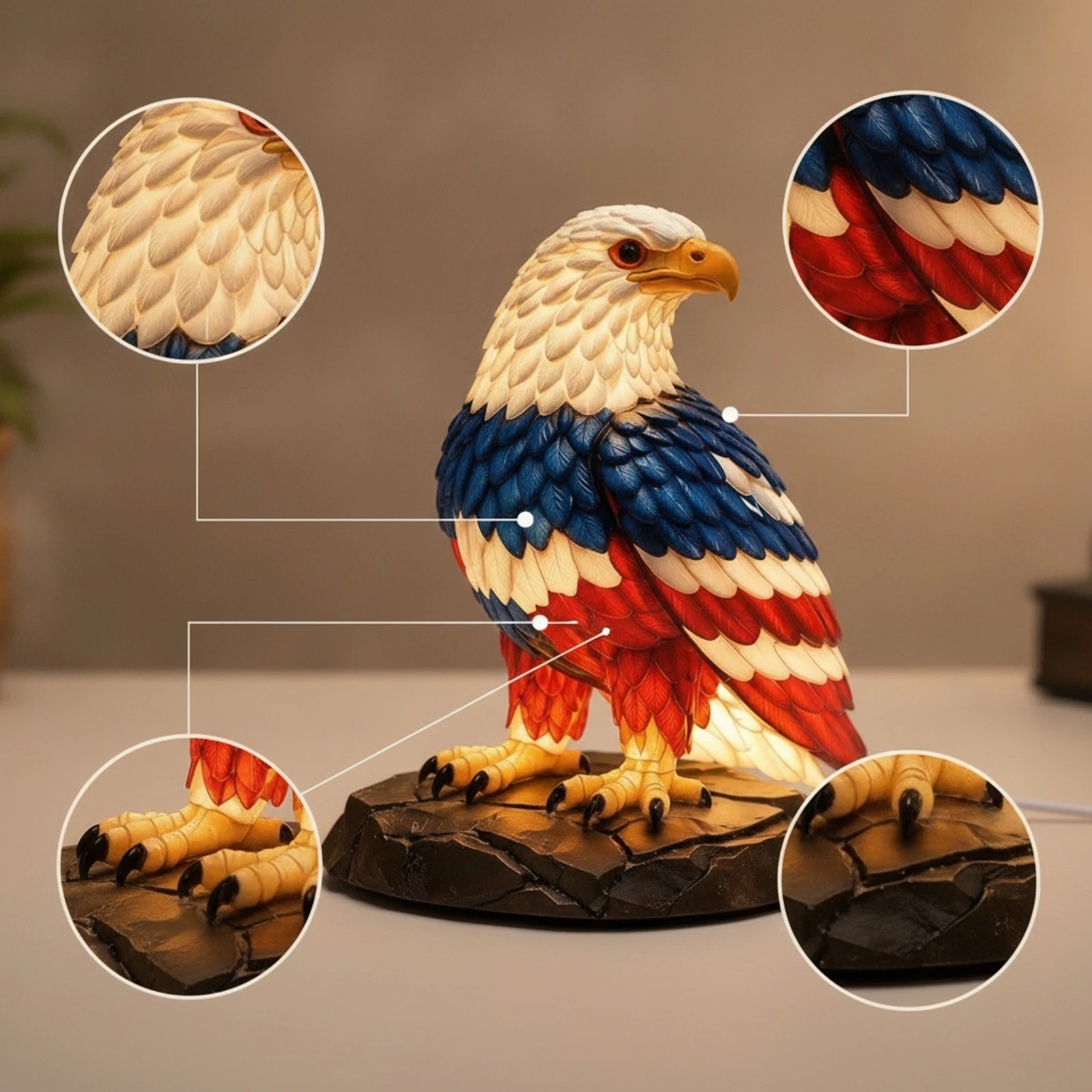 Eagle Lamp Patriotic Decorative Night Light Tabletop Lamp Ambient Nightlight Warm for Collectors, Desk, Shelf