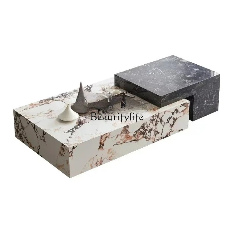 

New Italian Minimalist Square Home Living Room Large and Small Apartment Type Stone Plate Combination Tea Table