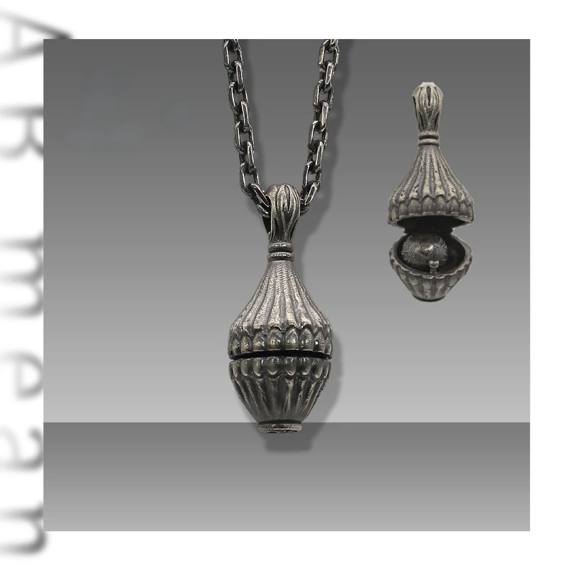 Circus Series Absurd Theater 925 Silver Teeth Element Combined with Ringing Bell, Electric Black Craftsmanship Texture Pendant