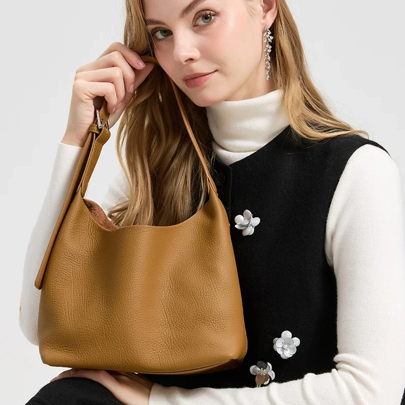 

Ladies Fashion Luxury Designer Handbags Female Retro Popular Real Cowhide Shoulder Bag Women's Soft Cow Leather Underarm Bags