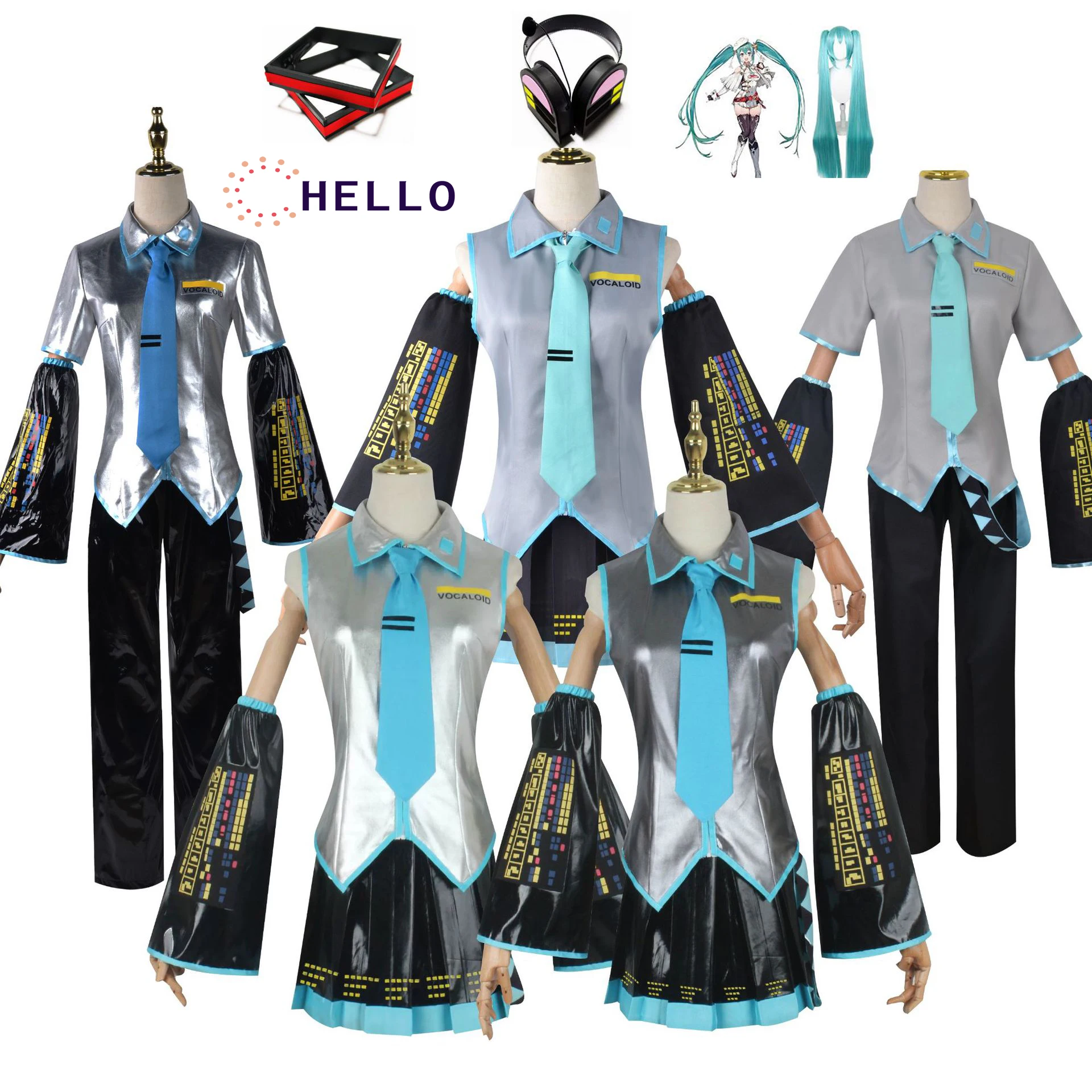 

Vocaloid Miku Cosplay Wig Costume Japan Midi Dress Beginner Future Miku Cosplay Female Halloween Women's Costume