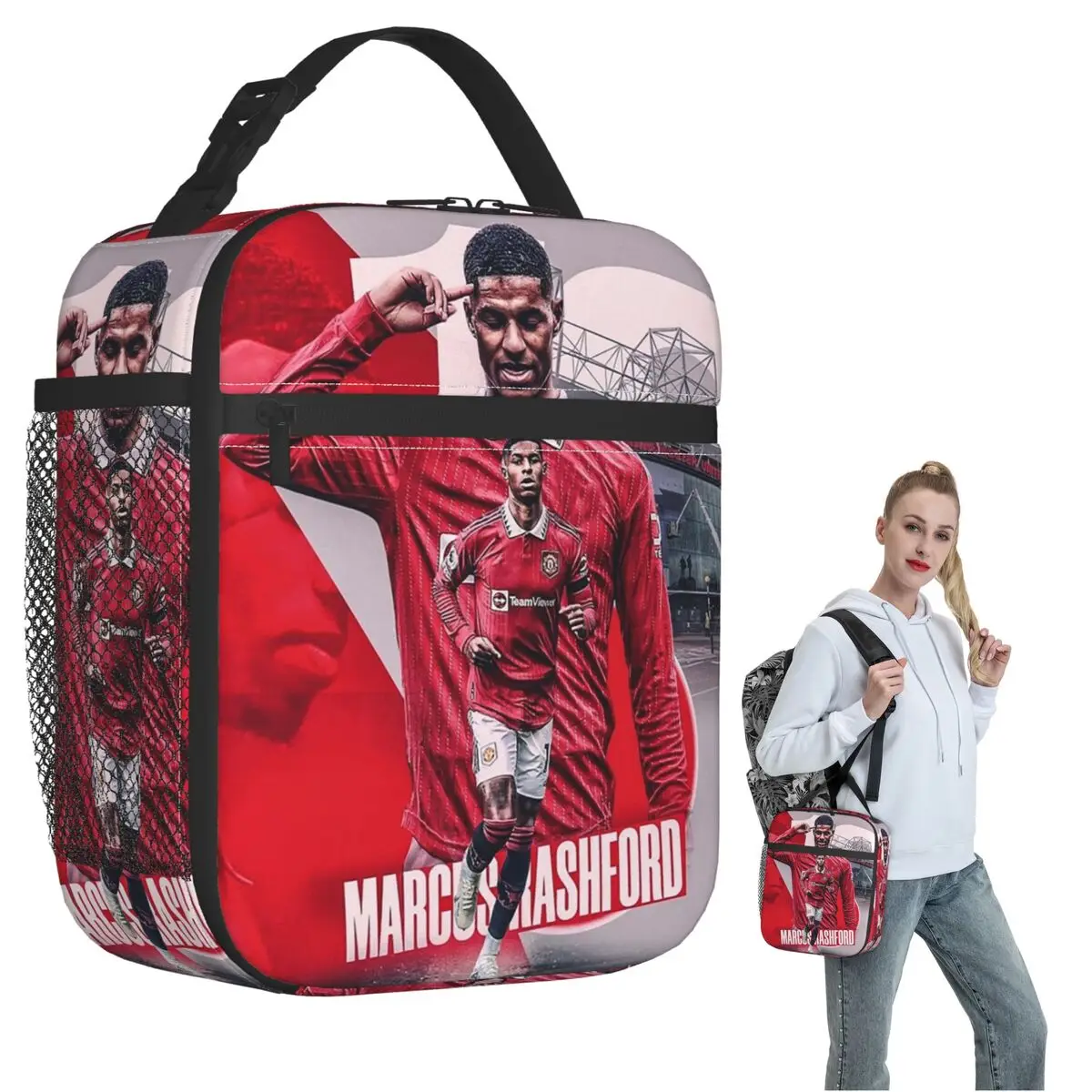 Marcus Rashford New Goal Celebration Insulated Lunch Bag for Women Kids Leakproof Food Boxes Thermal Lunch Box Tote