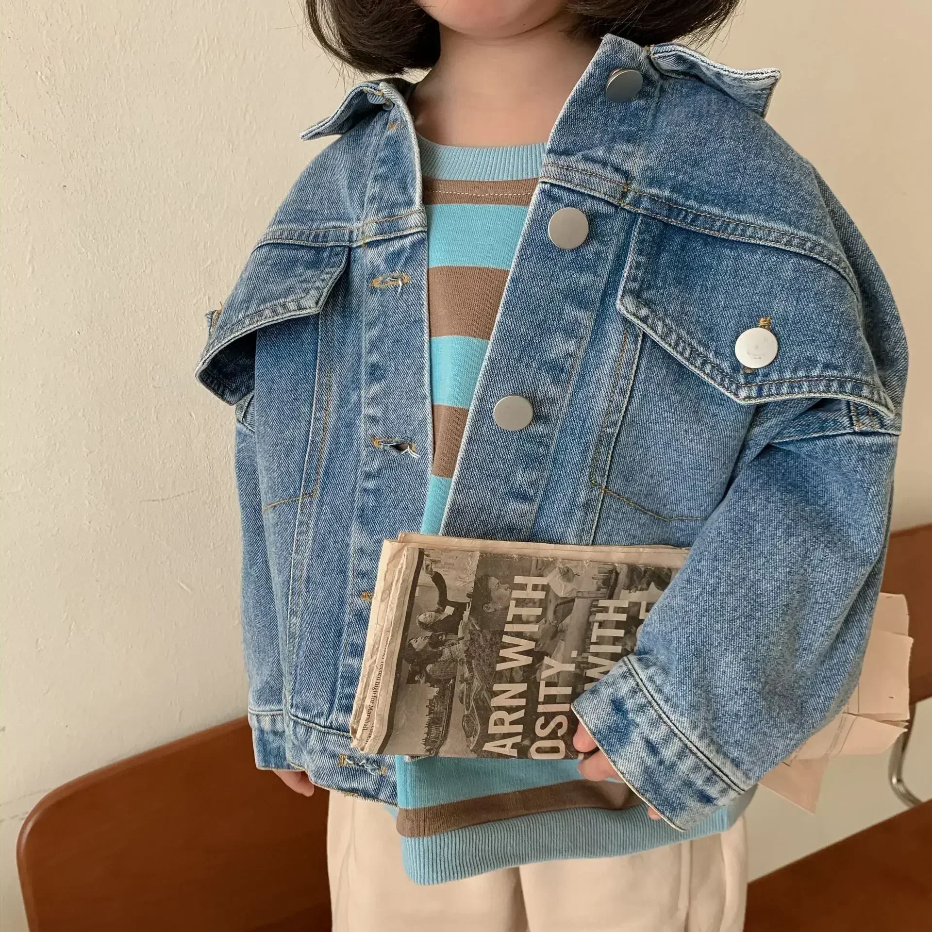 6704 Children's Denim Jacket Spring and Autumn Korean Girl's Denim Jacket Casual Loose Boy's Coat Cardigan Outfits