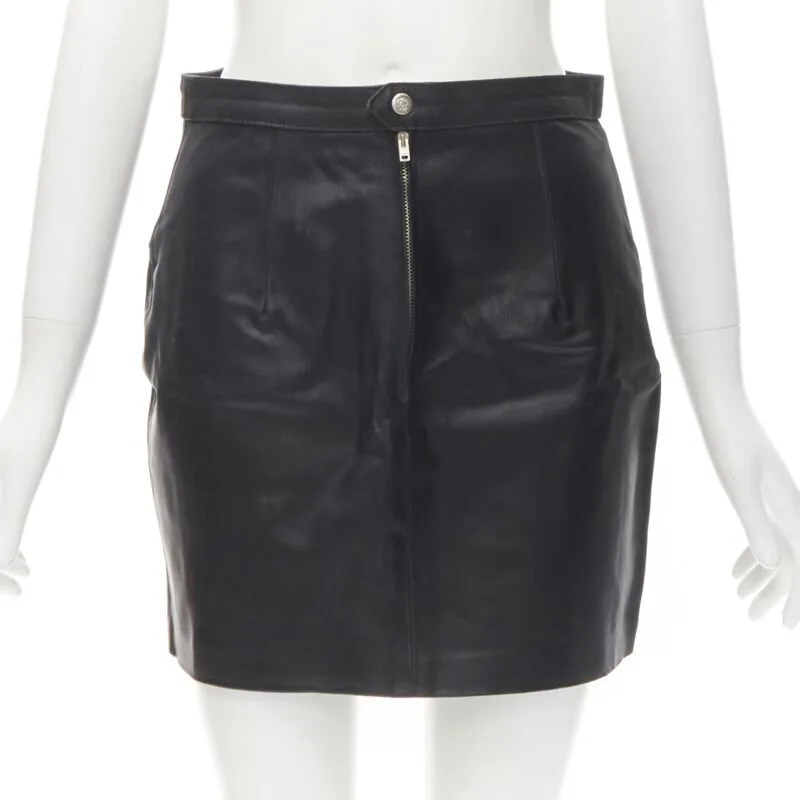 

Vintage Black Leather Medusa Zip Contour Mini Skirt