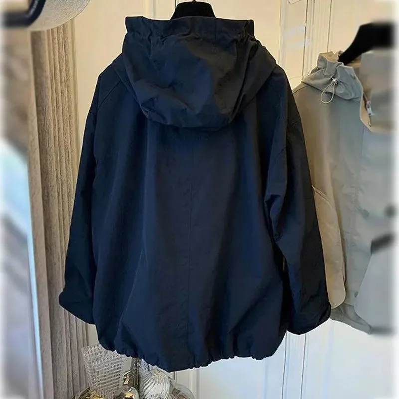 2025 Vrouwelijke Patchwork Grote Zakjas Herfst Vrouwen Windjack Met Capuchon Tops Koreaanse Dames Vrije Tijd Rits Grote Maat 4XL Jas