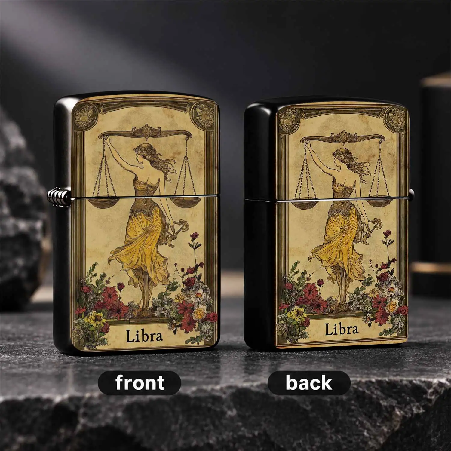 Vintage Libra Themed Lighter, Retro Tarot Art Print Design, Aged Exquisite Pattern, Portable Versatile Daily Use Accessory, Unique Creative Decorative Practical Item, Thoughtful Gift For Libra Friends, Multi-Scenario Delicate Souvenir With