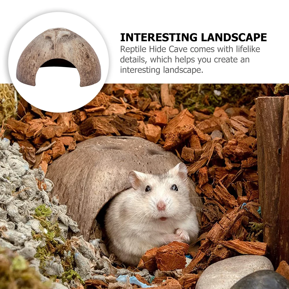

2pcs Decorative Reptile Hideouts Wear-Resistant Resin Shelters Terrarium Small Reptile Cave Coconut Shell Hiding Place For