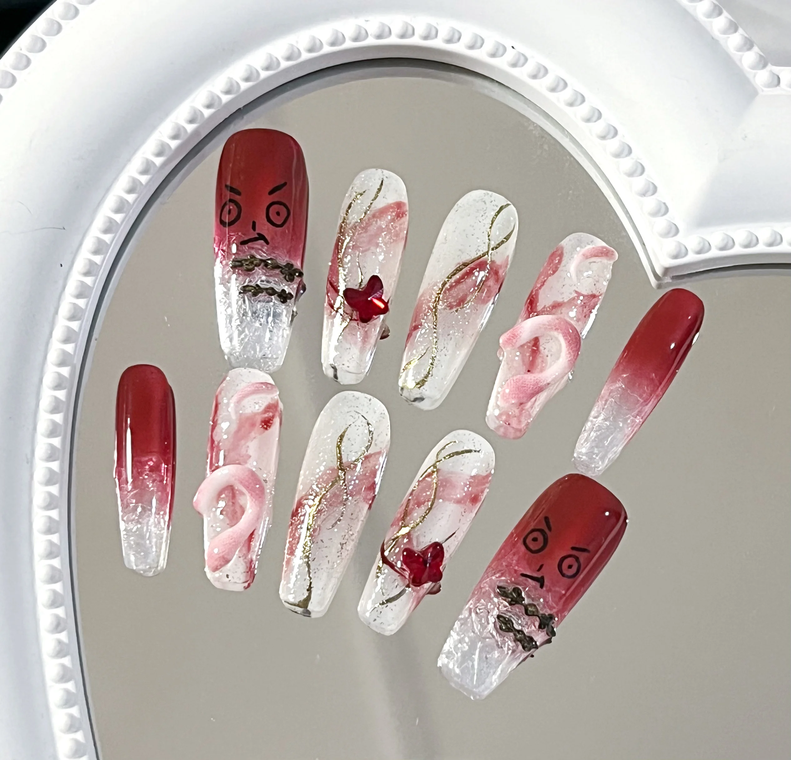 Anime Love and Deepspace Caleb Cosplay Fatto a mano Press-on Nail Cartoon Unghie dipinte a mano Punta Tipo di patch Indossabile Manicure Natale