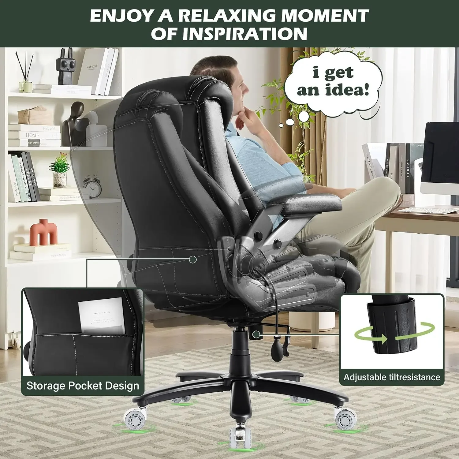 [High-Quality, Hot Deal!]Large Big and Tall Office Chair 650lbs with Thick Spring Cushion, 5D Flip Arm Ergonomic Executive Offic