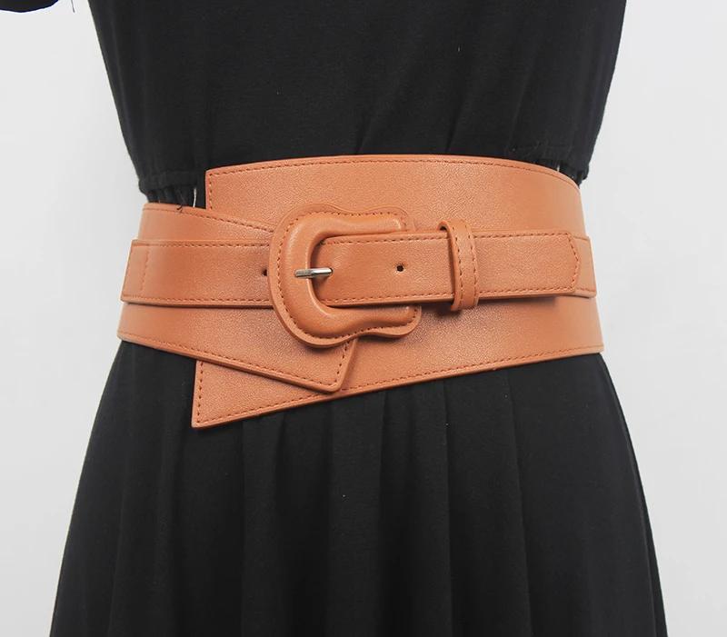 

Women's Runway Fashion PU Leather Elastic Cummerbunds Female Dress Corsets Waistband Belts Decoration Wide Belt R903