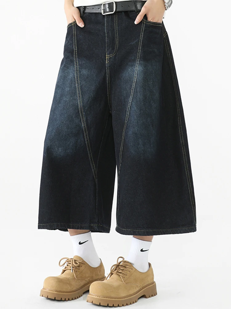 

Boyue American Letter Embroidery Jeans Casual High Street Waed Seven-Foot Pants ex Youth Faion Loose Straight Cut