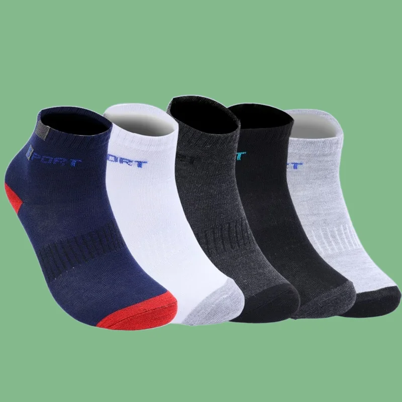 5/10 Pairs High Quality Men\'s Cotton Short Socks Middle Tube Stocking Towel Running Socks Sport Breathable Soft Letter Socks